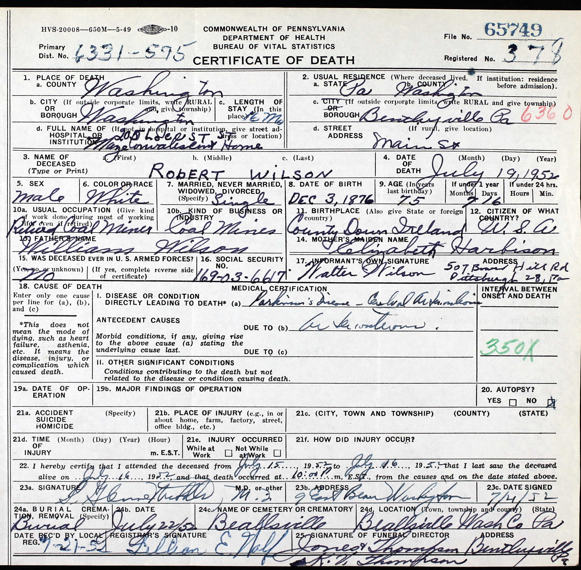 death certificate